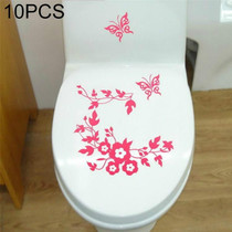10 PCS Butterfly Flower Vine Bathroom Wall Stickers Home Decoration Wallpaper Wall Decals For Toilet Decorative Sticker(Magenta)