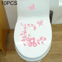 10 PCS Butterfly Flower Vine Bathroom Wall Stickers Home Decoration Wallpaper Wall Decals For Toilet Decorative Sticker(Pink)