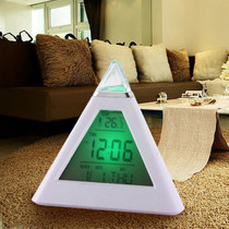 2 PCS Color Changing Pyramid Digital LCD Alarm Clock Thermometer Temperature Date Display Electronic Table Desktop Clocks