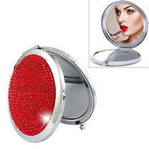 Diamond-encrusted Metal Double Side Folding Mini Portable Round Small Makeup Mirror(Red)