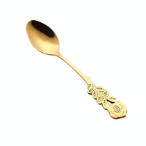 Small Mini Stainless Steel Rose Flower Coffee Spoon Strring Spoon Teaspoon Tea Spoon Dessert Spoon Long Handle Tableware(Titanium Gold)