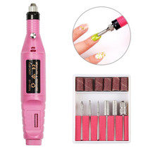 1 Set Power Professional Electric Manicure Machine Pen Pedicure Nail File Nail Tools 6 bits Drill Nail Drill Machine(EU Pink)