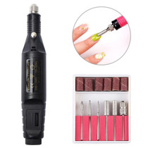 1 Set Power Professional Electric Manicure Machine Pen Pedicure Nail File Nail Tools 6 bits Drill Nail Drill Machine(EU Black)