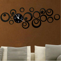 Wall Clock 3D Three-dimensional Acrylic Fashion Mirror Wall Stickers Clock DIY Circle Combination Decorative Clock(Black)