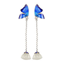 925 Sterling Silver White Jade Lotus Earrings Elegant Butterfly Earrings Enamel Process Fine Jewelry