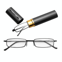 Reading Glasses Metal Spring Foot Portable Presbyopic Glasses with Tube Case +1.00D(Black)
