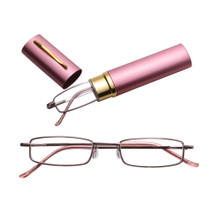 Reading Glasses Metal Spring Foot Portable Presbyopic Glasses with Tube Case +4.00D(Pink)