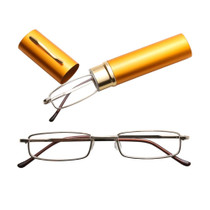 Reading Glasses Metal Spring Foot Portable Presbyopic Glasses with Tube Case +3.50D(Yellow)