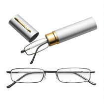 Reading Glasses Metal Spring Foot Portable Presbyopic Glasses with Tube Case +3.50D(Silver Gray)