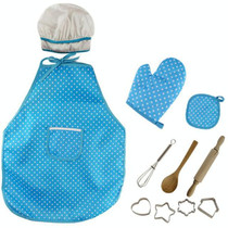 3 PCS Chef Kitchen Baking Tools Apron Girl Toy Set Kindergarten Stage Photography Play Costume Props(Blue chef apron)