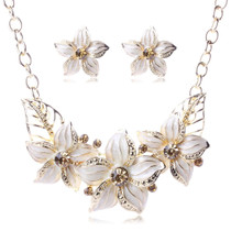 Crystal Enamel Flower Jewelry Sets For Women(White)