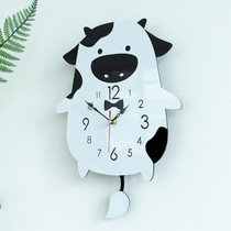 Creative Home Office Bedroom Decoration Cow Swing Acrylic Wall Clock (Black)