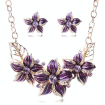 Crystal Enamel Flower Jewelry Sets For Women(Purple)