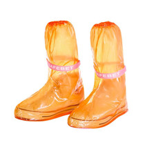 High Tube PVC Non-slip Waterproof Reusable Rain Shoe Boots Cover, Size:S (Orange)