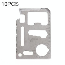 10 PCS 11 in 1 Outdoor Portable Multi-function Stainless Steel Hollow Tool Card Cutter with Leather Case, Size: 6.9 x 4.5cm(Silver)