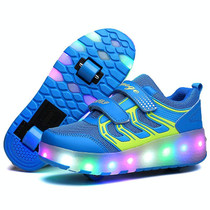 WS01 LED Light Ultra Light Mesh Surface Rechargeable Double Wheel Roller Skating Shoes Sport Shoes, Size : 28(Blue)