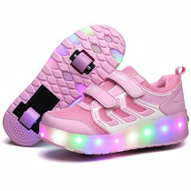 WS01 LED Light Ultra Light Mesh Surface Rechargeable Double Wheel Roller Skating Shoes Sport Shoes, Size : 39(Pink)