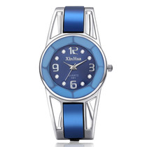 XinHua Women Diamond Mirror Surface Hollow Stainless Steel Bracelet Quartz Watch(Blue)