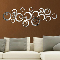 24 PCS 3D DIY Circles Decoration Mirror Wall Stickers for TV Background Home Decor Acrylic Decor Wall Art(Silver)