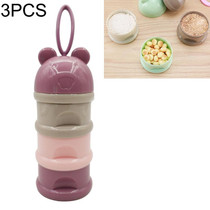 3 PCS 3 layer Frog Style Portable Baby Food Storage Box Essential Cereal Cartoon Milk Powder Boxes Toddle Kids Formula Milk Container(Purple)