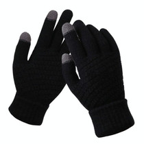 Winter Touch Screen Gloves Women Men Warm Stretch Knit Mittens Imitation Wool Thicken Full Finger Gloves(Black)