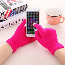 Winter Touch Screen Gloves Women Men Warm Stretch Knit Mittens Imitation Wool Thicken Full Finger Gloves(C-Dark Pink)