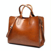 Leather Handbags Big Women Bag Casual Female Bags Trunk Tote Shoulder Bag Ladies Large Bolsos, Color:Brown