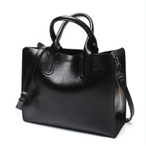 Leather Handbags Big Women Bag Casual Female Bags Trunk Tote Shoulder Bag Ladies Large Bolsos, Color:Black