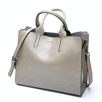 Leather Handbags Big Women Bag Casual Female Bags Trunk Tote Shoulder Bag Ladies Large Bolsos, Color:Gray