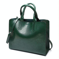 Leather Handbags Big Women Bag Casual Female Bags Trunk Tote Shoulder Bag Ladies Large Bolsos, Color:Green