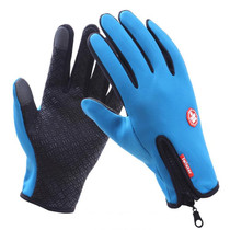 Cycling Gloves Full Finger Neoprene PU Breathable Leather Warm Winter Outdoor Sports Gloves(Blue)