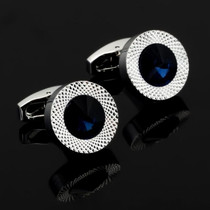 high-end fashion Round Blue Crystal men shirts Cufflinks(Silver)