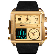 SKMEI 1391 Multifunctional Men Business Digital Watch 30m Waterproof Square Dial Wrist Watch with Leather Watchband(Gold Black)