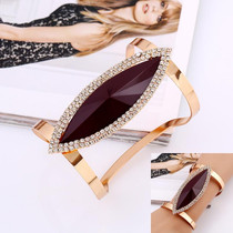 Metal Bangles Women Trendy Resin Mosaic Crystal Bracelet Smooth Wide Opening Adjustable Bangle(Gold brown)