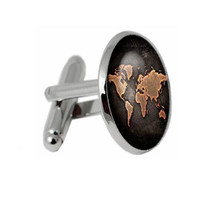 2 PCS World Map Pattern Cufflinks Antique Retro Bronze Cufflinks(Black)