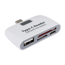TF + SD Card + USB Port to USB-C / Type-C Adapter Card Reader Connection Kit with LED Indicator Light(White)