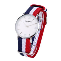 CAGARNY 6813 Concise Style Ultra Thin Quartz Wrist Watch with Striped Nylon Band for Women