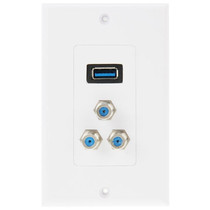 USB 3.0 Female Plug + 3 F Female Plugs Wall Plate Panel