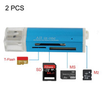 2 PCS Multi All in 1 USB 2.0 Micro SD SDHC TF M2 MMC MS PRO DUO Memory Card Reader(Blue)