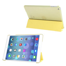 3-folding Leather Cover Frosted Plastic Case with Holder & Sleep / Wake-up Function for iPad Air (Yellow)
