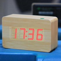 Red Number USB / Battery Wooden Clock with Voice Control (Alternately display time, month & date and temperature)(Red)