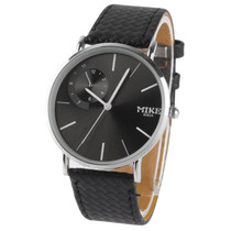 Black Dial Men Quartz Watch with Black Leather Watchband