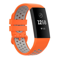 For Fitbit Charge 4 / Charge 3 / Charge 3 SE Watch Button Two Colors Silicone Replacement Strap Watchband(Orange Grey)