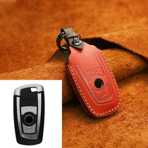 For BMW Old Style Car Cowhide Leather Key Protective Cover Key Case, Two Keys Version (Red)
