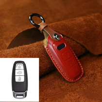 For Audi Series Car Cowhide Leather Key Protective Cover Key Case, C Version 2018 and Above (Red)