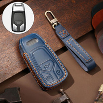 Hallmo Car Cowhide Leather Key Protective Cover Key Case for Audi A6L / A8L / A4 / A7 / A5 A Style(Blue)