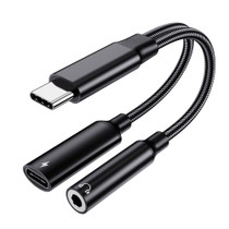 USB-C / Type-C Male To 3.5mm + Type-C Female 2 In 1 Audio Adapter Digital Aux Adapter Cable(Black)