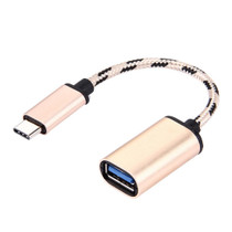 15cm Woven Style Metal Head USB-C / Type-C Male to USB 2.0 Female Data Cable(Gold)