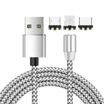 3 in 1 USB to 8 Pin + Type-C/USB-C + Micro USB Magnetic Metal Interface Nylon Braided Charging Cable, Length: 1m(Silvery)