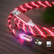 2 in 1 USB to Type-C / USB-C + Micro USB Magnetic Absorption Colorful Streamer Charging Cable, Length: 1m(Red Light)